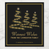 Warmste Wensen Goud & Zwarte Kerstbomen Wijn Etiket (Enkel label)