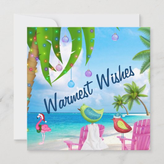 Warmste Wensen Leuke Vogels Tropisch Strand Kerstm Feestdagenkaart (Voorkant)