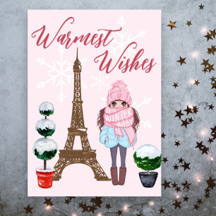 Warmste wensen met kerst in Parijs Eiffeltoren Roz Feestdagen Kaart