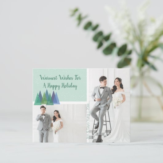 Warmste wensen Modern Blauwgroen | 2 Foto Vakantie Briefkaart (Staand voorkant)