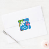 Warmste Wensen Palmbomen Flamingo Beach Kerst Vierkante Sticker (Envelop)