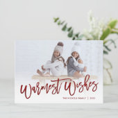 Warmste Wensen Red Script foto overlay Feestdagenkaart (Staand voorkant)