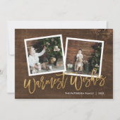 Warmste Wensen Rustiek Goud Script Foto Feestdagenkaart (Voorkant)