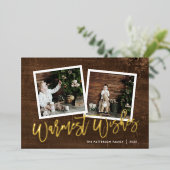 Warmste Wensen Rustiek Goud Script Foto Folie Feestdagenkaart (Staand Voorkant)