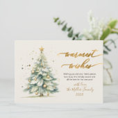 Warmste wensen Script Waterverf kerstboom Feestdagenkaart (Staand voorkant)