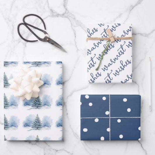 Warmste Wensen Sneeuw Bedekt Evergreen Tree Inpakpapier Vel (Voorkant)
