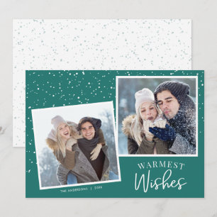 Warmste wensen sneeuwdonker Blauwgroen 2 kerstfoto Feestdagenkaart