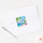 Warmste Wensen Vogels en Kerstmis Palm Tree Beach Vierkante Sticker (Envelop)