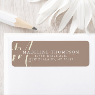 Warmte Beige Monogrammed Script Adres Etiket