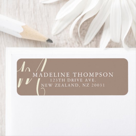 Warmte Beige Monogrammed Script Adres Etiket (Insitu)