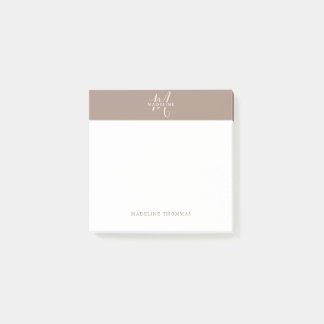 Warmte Beige Monogrammed Script Post-it® Notes