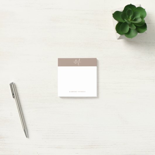 Warmte Beige Monogrammed Script Post-it® Notes (Kantoor)