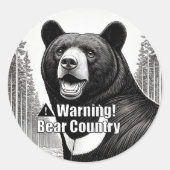 Warning Bear Country Round Sticker (Devant)
