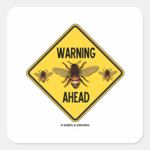 Warning Bees Ahead Three Bees Yellow Diamond Sign Vierkante Sticker