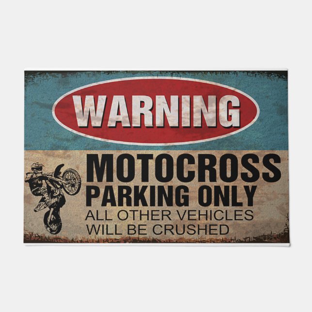 Warning Motorcross Parking Only Deurmat (Voorkant)