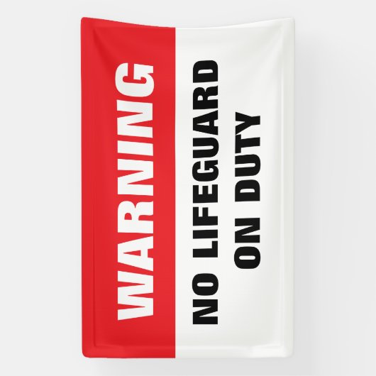 Warning No Lifeguard on Duty red and white Spandoek (Verticaal)