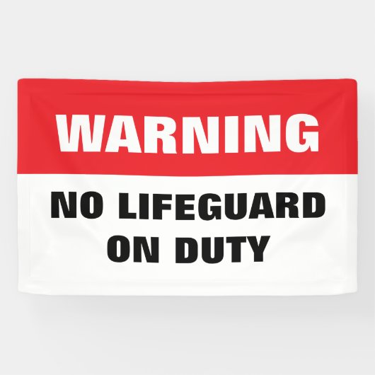 Warning No Lifeguard on Duty red and white Spandoek (Horizontaal)