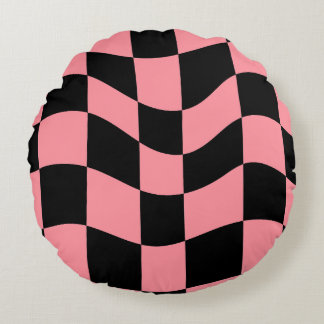 Warped Checkerboard Throw Pillow - Trippy Pink and Rond Kussen
