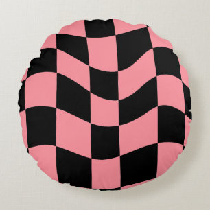 Warped Checkerboard Worp Kussen - Trippy Roze en