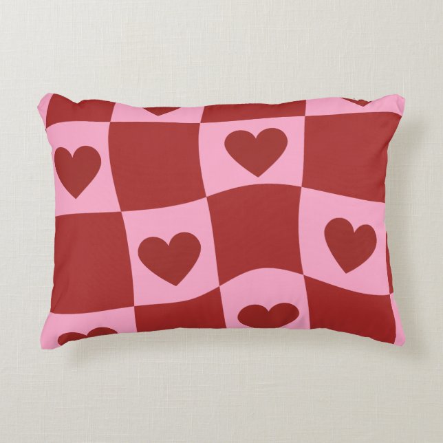 Warped Crimson Pink Checkerboard Pillow Accent Kussen (Voorkant)