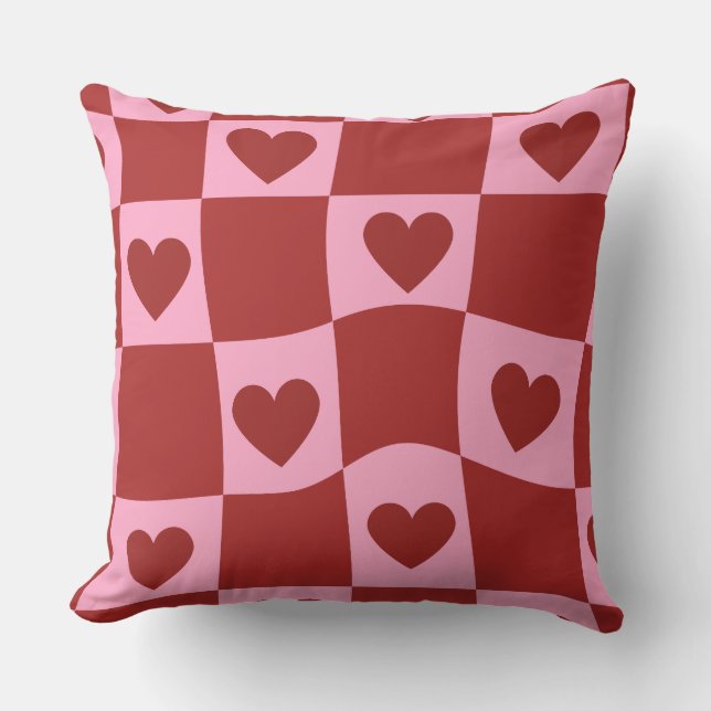 Warped Crimson Pink Checkerboard Pillow Kussen (Voorkant)
