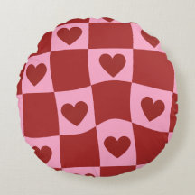Warped Crimson Pink Checkerboard Pillow