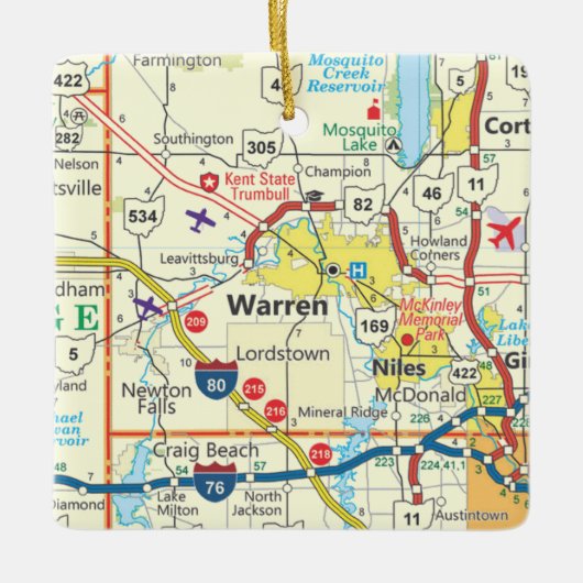 Warren Ohio Map Keramisch Ornament (Voorkant)