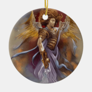 Warrior Angel of Protection in Waterverf Lavender Keramisch Ornament