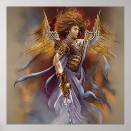 Warrior Angel of Protection in Waterverf Lavender Poster (Voorkant)