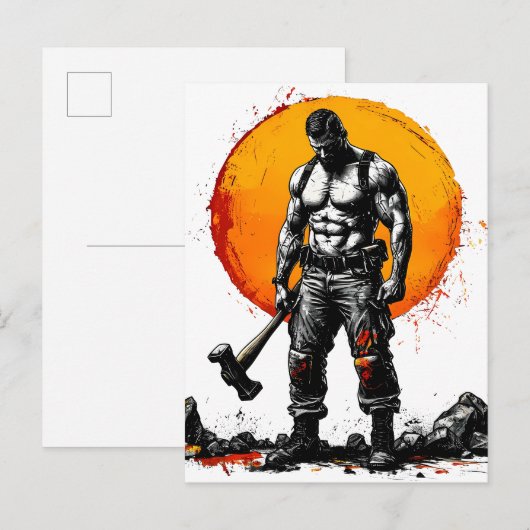 Warrior Barbarian middeleeuwse fantasie Hummer Kra Aankondigingskaart (Voorkant / Achterkant)