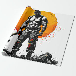 Warrior Barbarian middeleeuwse fantasie Hummer Kra Cadeaupapier