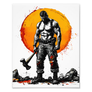 Warrior Barbarian middeleeuwse fantasie Hummer Kra Foto Afdruk