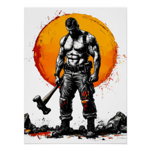 Warrior Barbarian middeleeuwse fantasie Hummer Kra Perfect Poster