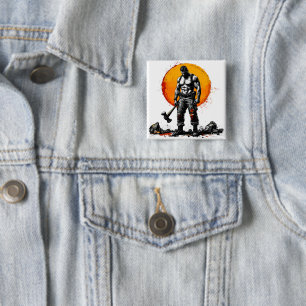 Warrior Barbarian middeleeuwse fantasie Hummer Kra Vierkante Button 5,1 Cm
