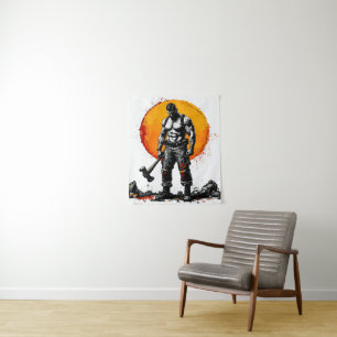 Warrior Barbarian middeleeuwse fantasie Hummer Kra Wandkleed