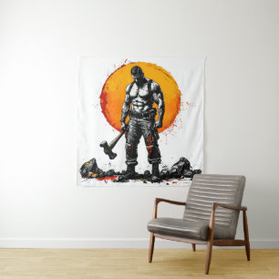 Warrior Barbarian middeleeuwse fantasie Hummer Kra Wandkleed