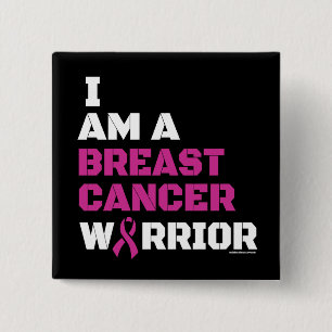 Warrior/Block/I am...Breast Cancer Vierkante Button 5,1 Cm