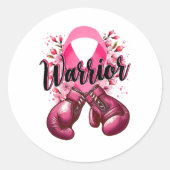 Warrior Boxing Handschoenen Roze Lint Borstkanker Ronde Sticker (Voorkant)