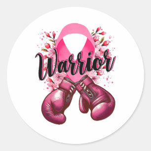 Warrior Boxing Handschoenen Roze Lint Borstkanker Ronde Sticker