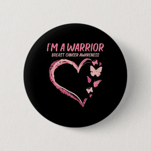 Warrior Heart Butterfly Breast Cancer Awareness Wo Ronde Button 5,7 Cm