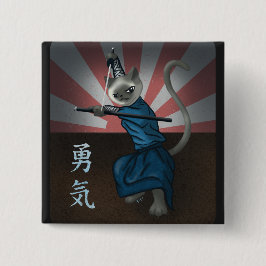 Warrior Kitten Vierkante Button 5,1 Cm