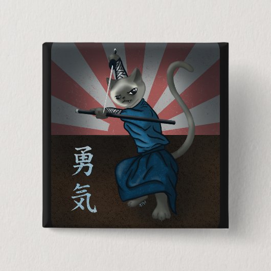 Warrior Kitten Vierkante Button 5,1 Cm (Voorkant)