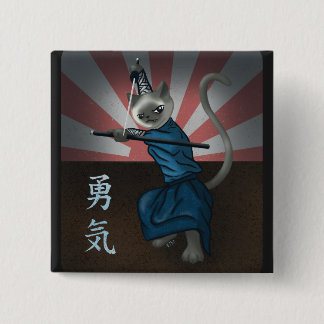 Warrior Kitten Vierkante Button 5,1 Cm