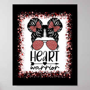 Warrior Messy Bun Leopard Heart Disease Awareness Poster
