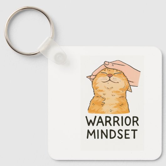 Warrior Mindset Cat Keychain – Zen Kitty Calm Vibe (Voorkant)
