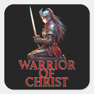 Warrior of Christ Woman Christelijk Bijbelgebed Vierkante Sticker