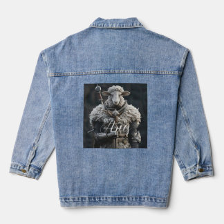 Warrior Ram 3D Animatie Staal Zwaard Illustratie Denim Jacket