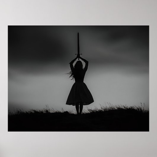 Warrior Silhouette onder Stormy Skies Poster (Voorkant)