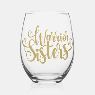 Warrior Sisters Moderne Kalligrafie Gepersonalisee Wijnglas Zonder Voet