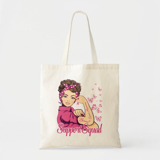 Warrior Support Squad Rosie Riveter Breast Cancer Tote Bag (Voorkant)